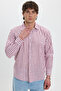 Men's Regular Fit Comfortable Cut 100% Cotton Striped Linen Effect Burgundy Shirt