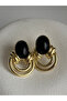 Gold Color Black Earrings (3.2 cm) - 3