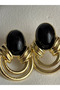 Gold Color Black Earrings (3.2 cm) - 2