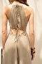 Bunina Lace-Up Bead Detail Khaki Long Dress - 8