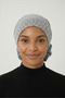 Buttoned Brocade Gray Ready-To-Wear Turban Hijab Bonnet Suitable for Medical Use - 3
