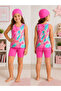 Girl's Top, Cap, Tights 3-Piece Batik Patterned Hijab Swimwear Set