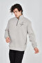 Men's Half Zipper Printed 3 Thread Cotton Sweatshirt - Dyed Gray - 3