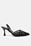 Black Tulle Decorated and Beaded Comfortable Heeled Evening Dress Shoes - 2