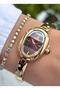 Gold Burgundy Color Oval Case - Adjustable Steel Band - Bracelet Included as a Gift - 3