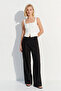 Women's Wide Leg Cross Design Fabric Trousers with Comfortable Fit and Elastic Waist - 6