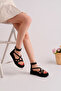 Women's Black Suede Cross-Strapped Ankle Strap Zippered Sandals - 2