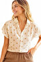 Women's Cream Polka Dot Patterned White Batwing Short Sleeve Shirt with Buttons