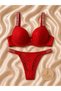 Red Stone Detail Padded Bra and Panties Set - 2
