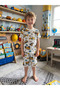 Boy's Cotton Thin Summer Fabric White Color Mixer Work Machines Patterned Short Sleeve Shorts Pajama Set