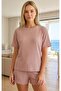 Women's Textured Knitted Crew Neck Short Sleeve Shorts Summer Set 06-74