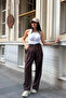 Coffee Three-Pleated Belted High Waist Palazzo Trousers - 6