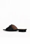 Black Leather Women's Low Heel Slippers 33Wt9367 - 5