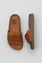 Tan Leather Women's Flat Slippers 01Wu4708