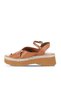 Tan Dark Leather Women's Wedge Heeled Sandals 01Wy8205 - 3