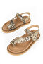 , Women's Genuine Leather Sandals 1611050Z8523 Beige-Snake - 6