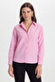 Women's Slim Fit Slim Fit Long Sleeve Cotton Bodycon Textured Pink Basic Shirt - 3