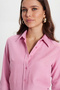 Women's Slim Fit Slim Fit Long Sleeve Cotton Bodycon Textured Pink Basic Shirt - 9