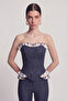 Jean Look Ruffle Detailed Corset Venus Bustier Navy Blue - 6