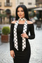 وشاح طويل من الفيسكون بنقشة البولكا دوت باللون الأبيض والأسود - 150x6 سم - 2