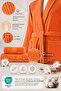 Women's Bathrobe Set 100% Cotton Certified 3-Piece Striped Shawl Collar Bathrobe and Towel Set - Orange - 3