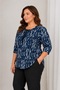Women's Plus Size Navy Blue White Patterned V-Neck Relaxed Fit Blouse
