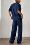 Women's 2-Piece Comfortable Cut T-Shirt Wide Leg Elastic Knitted Pants - 4