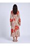 Women's Red Patterned Midi Dress – Double Breasted Collar, Belted and Feminine Cut |   Frn Line - 2