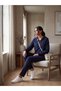 Women's Navy Blue Striped Hooded Pocket V-Neck Long Sleeve Viscose Top and Bottom Set - 4