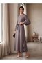Women's Gray Flared Long Dress – Allure Fit |   Flowing Form |   Sash Detail - 4