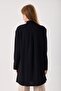Maternity Tunic Shirt with Pockets, Black Linen Viscose Blended Fabric, Collar and Cuff Button Detail - 3