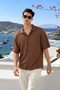 Men's Summer Short Sleeve Coffee Linen Shirt - 3