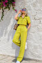 Women's Linen Suit Jacket Shirt Trousers - Olive Green - 3