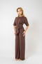 Women's Belted Detailed Two-Piece Set - Loose-Fit Blouse and Wide-Leg Pants Set