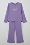 Girl's Pants Set with Letter & Heart Embroidery and Bow Accessory, Ages 4-8, Lilac - 3