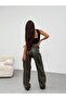 Women's Leather Carpenter Wide Leg Lycra Pants High Waist - 3