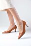 Lina Tan Color Suede and Leather Combination Heeled Women's Shoes - 4