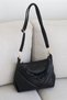 Women's Black Drawstring Shoulder Bag with Gold Chain Detail, Soft Leather Stylish Handbag En32 Size22 - 7