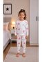 Girls' 100% Cotton White Strawberry Patterned Patterned Long Sleeve Winter Pajamas Set