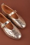 Women's Genuine Leather Daily Perforated Strap Ballerinas Hl.24500 Gold - 3