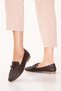 Women's Genuine Leather Daily Perforated Ballerina Loafer Shoes Hl.25218 Brown - 7