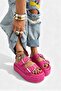 Giza Fuchsia Suede High Wedge Heel Women's Slipper - 2