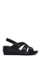 Women's Black Wedge Heeled Leather Comfort Sandals 26Sfd321618