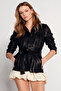 Rebecca-X Women's Black Turn-Down Collar Leather Coat 26Sge5651Ve