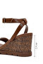 Women's Brown Ankle Buckle Wedge Heeled Straw Sandals 26Sfe4814M7 - 4