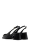Women's Black Ankle Buckle Open Back Short Thick Heeled Patent Leather Shoes 25Sfd182616 - 6