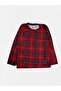 Boys' Cotton Suede Fabric Red Plaid Patterned Long Sleeve Crew Neck Winter Pajama Set - 4