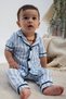 Rocha Children's Blue and White Striped Pajama Set - Black Piping Buttoned Ribbed Sleep Set - 5