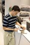 Men's Regular Fit Striped Knitwear Polo Neck T-Shirt Navy Blue - 6