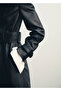 Fur Collar Leather Look Coat - 8